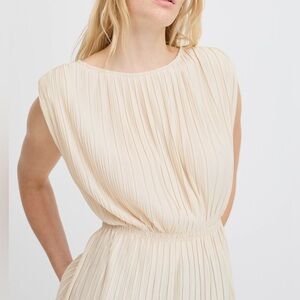 Mango Pleated Beige Sleeveless Midi Dress